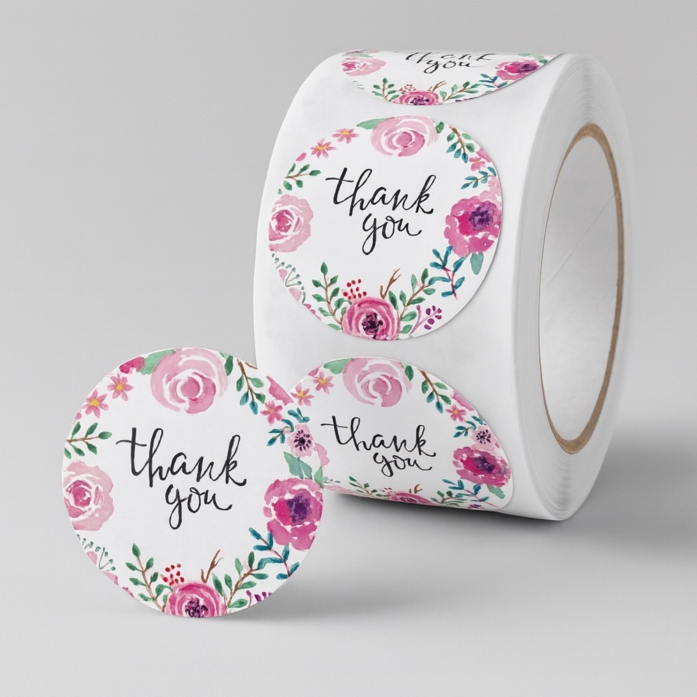 1 in stickers - Thank You - Round Pink - Small Business/Baby Shower  SUPPLIES